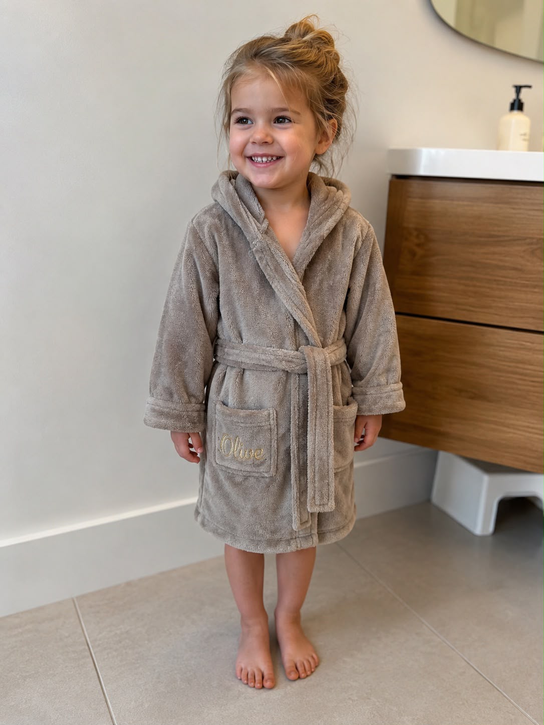 Kinderen badjas 100% Polar Fleece - 2-4 Jaar - Taupe