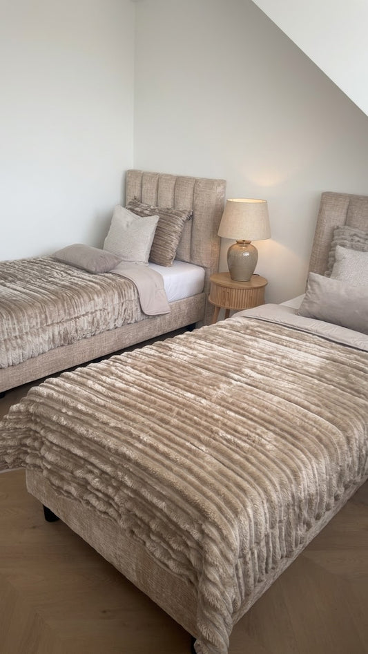 All-in One Lazy Rib Flanel Dekbed Taupe - 1 persoons Dekbed met kussensloop
