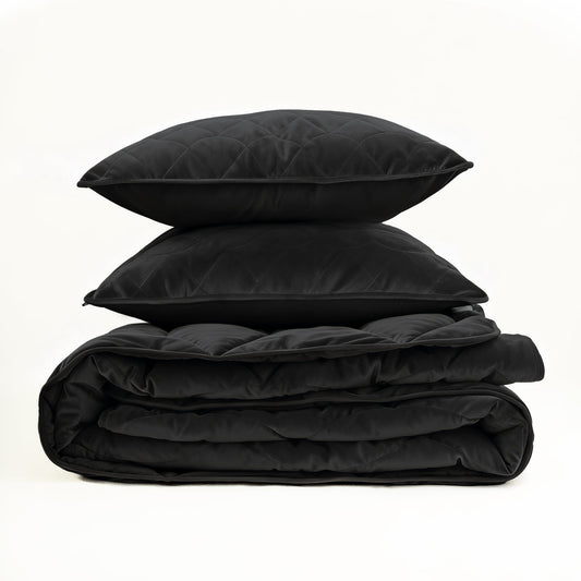 All-in One Lazy Velvet Dekbed Zwart - Dekbed met kussensloop 140x200cm